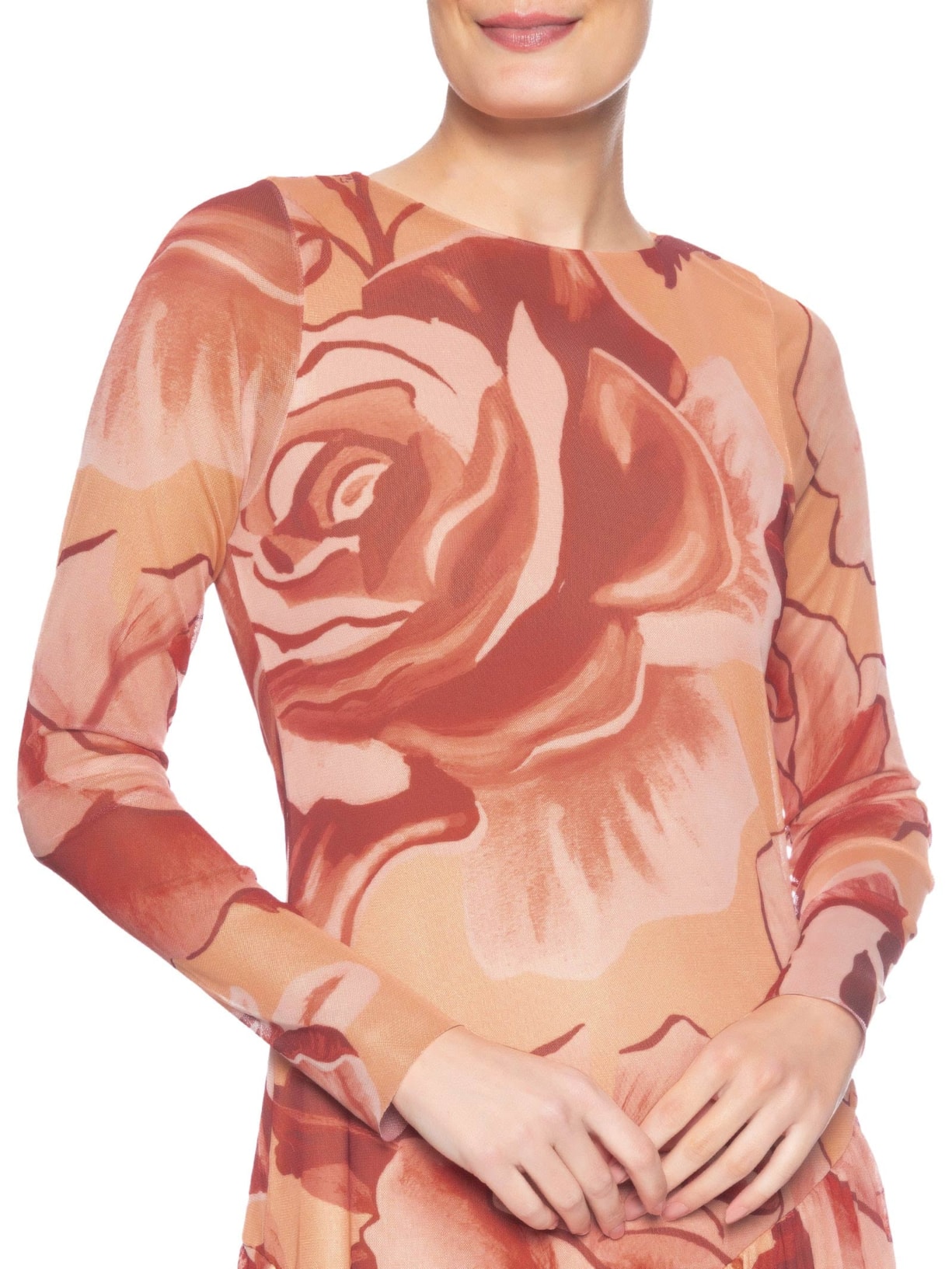 Vestido Sobreposição Tule Rosas Pintadas Rosa Farm