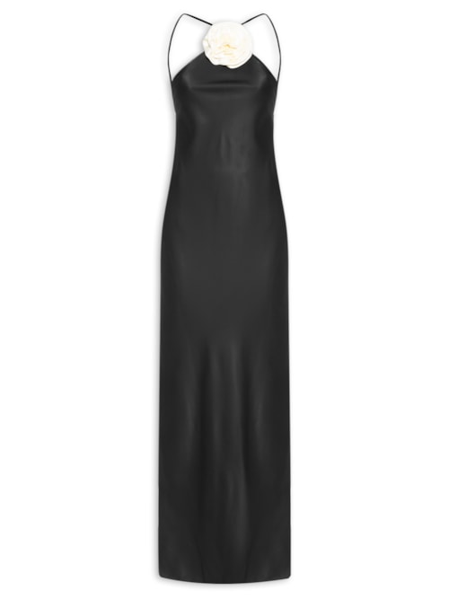 Vestido Stella Flor Em Crepe Patou - Preto