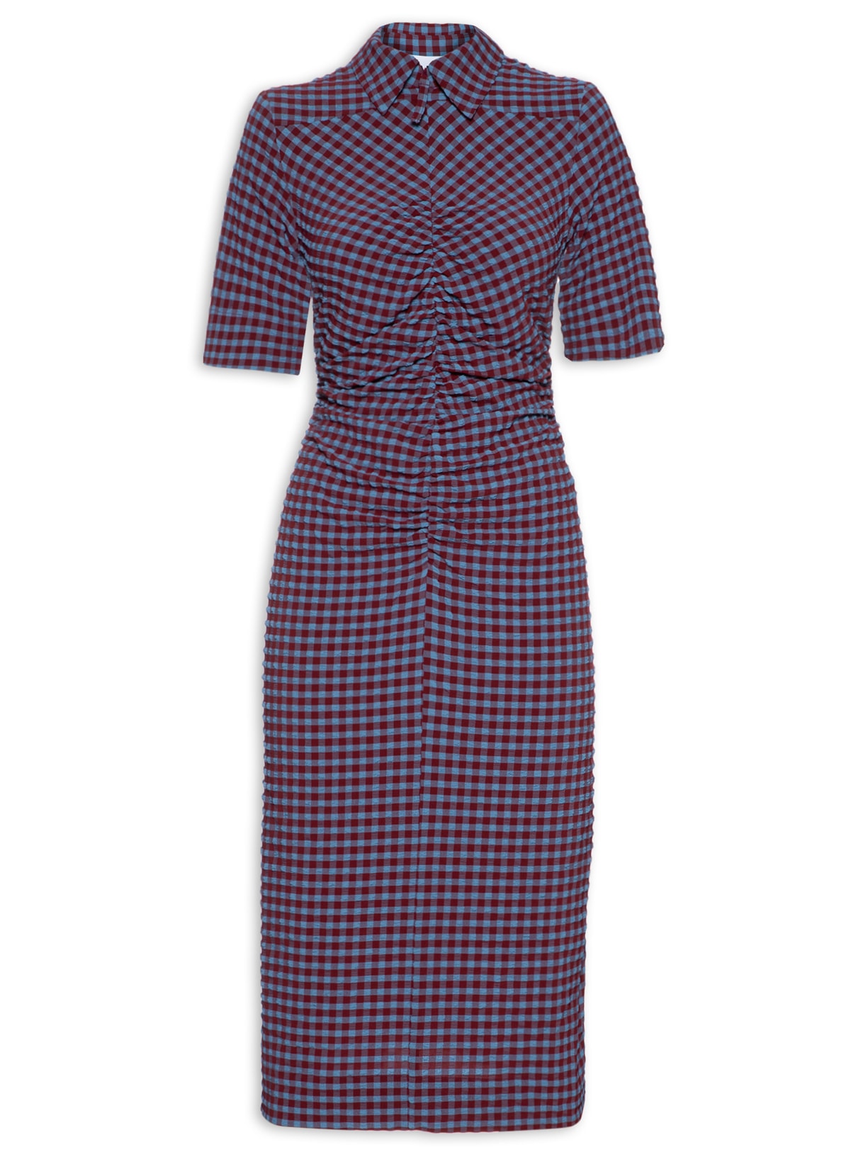 Vestido Stretch Seersucker Fitted Dress - Vinho