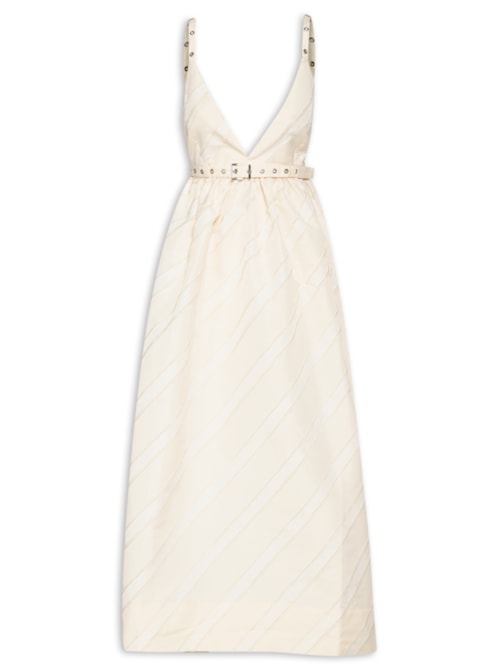 Vestido Stripe Tafetá Strap - Bege
