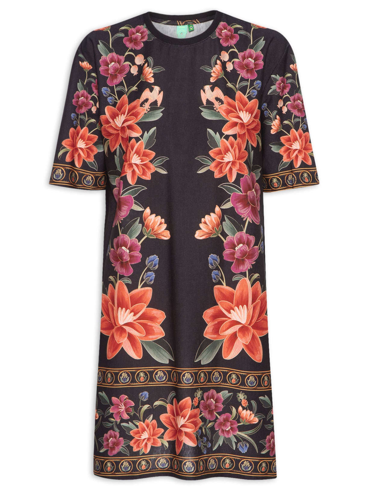 Vestido T-shirt Básico Floral Belle - Preto