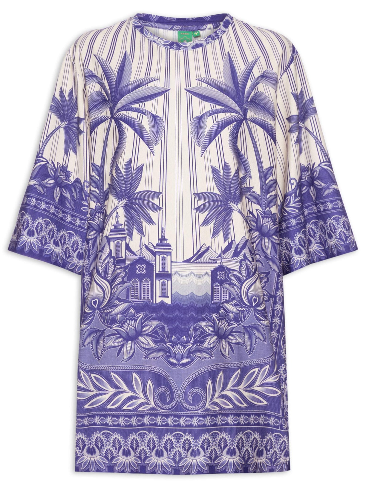 Vestido T-Shirt Big Afeto Tropical Branco Farm