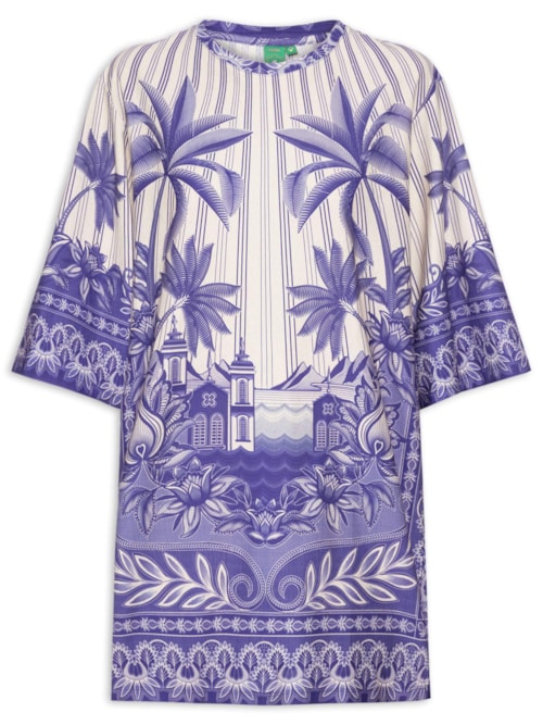 Vestido T-Shirt Big Afeto Tropical - Branco