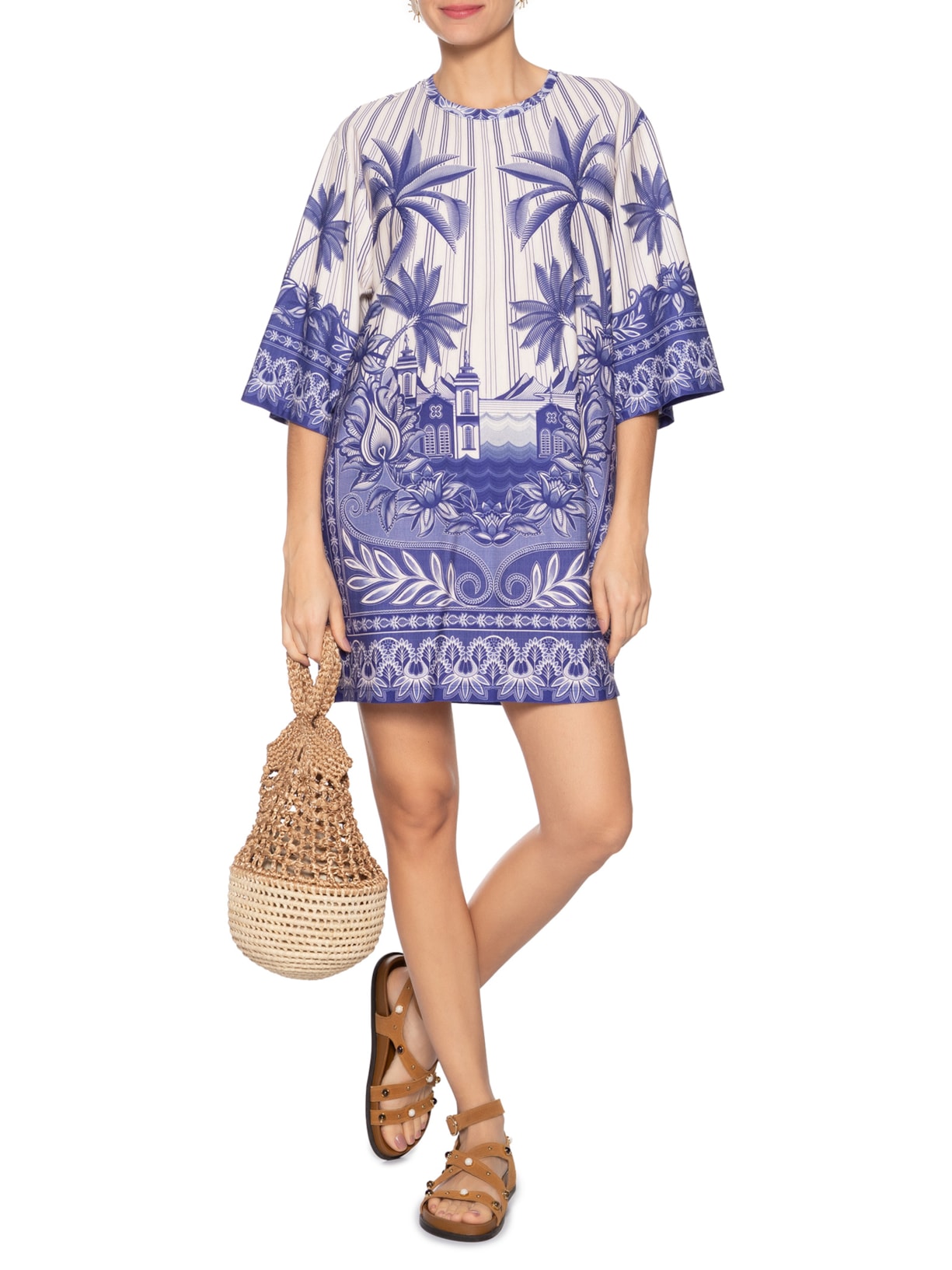 Vestido T-Shirt Big Afeto Tropical Branco Farm