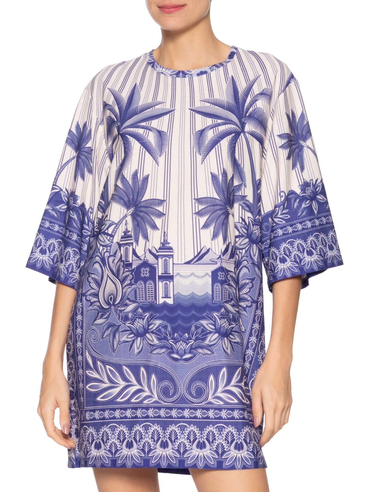 Vestido T-Shirt Big Afeto Tropical Branco Farm