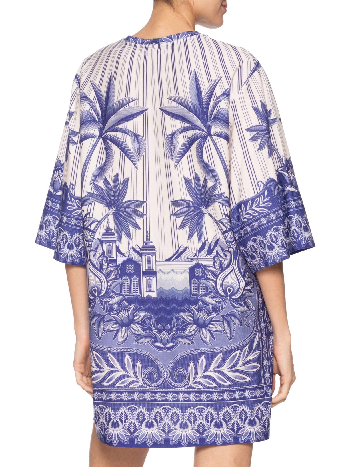 Vestido T-Shirt Big Afeto Tropical Branco Farm