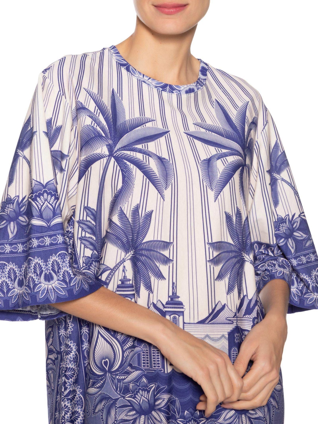 Vestido T-Shirt Big Afeto Tropical Branco Farm