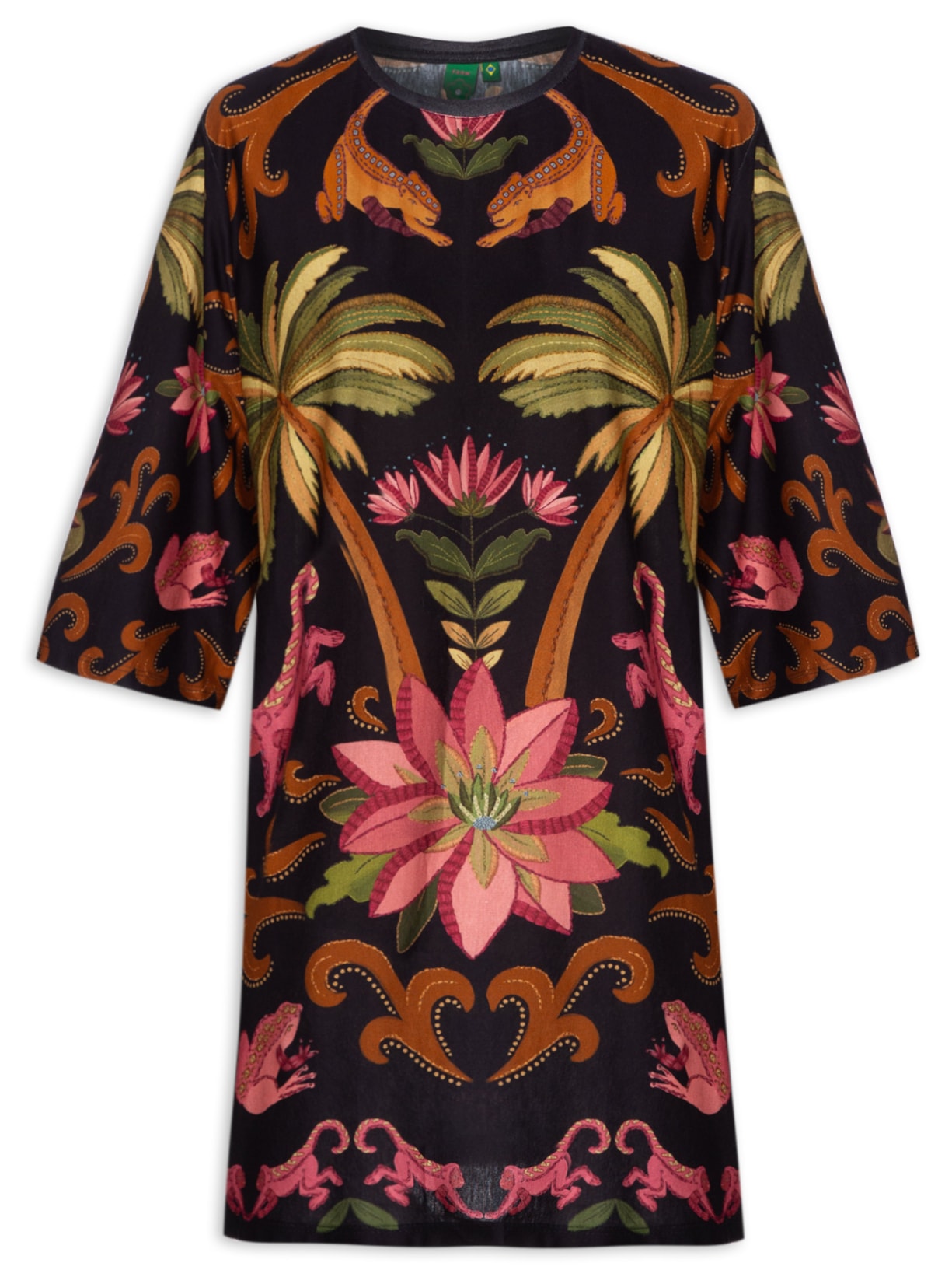 Vestido T-Shirt Big Amazônia Chic Preto Farm