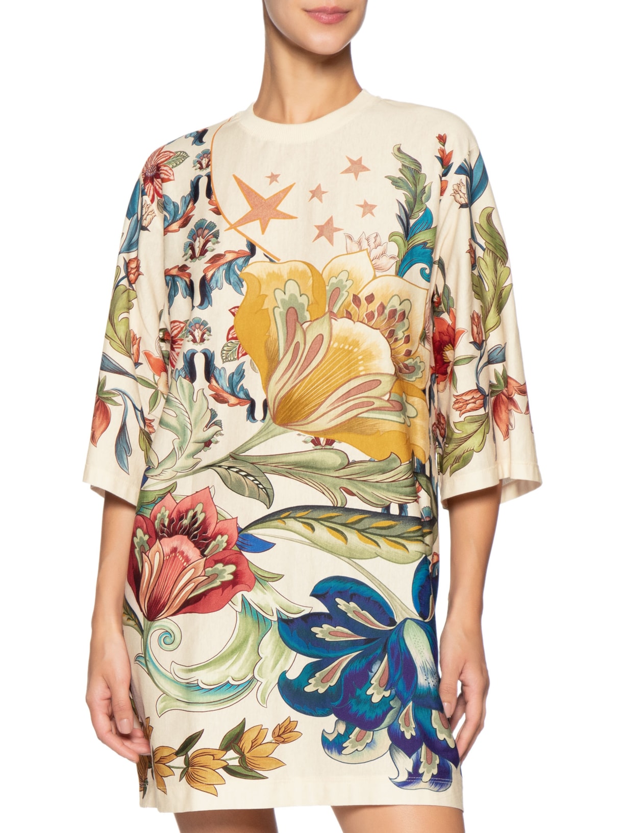 Vestido T-Shirt Big Floral Maite – Branco Farm