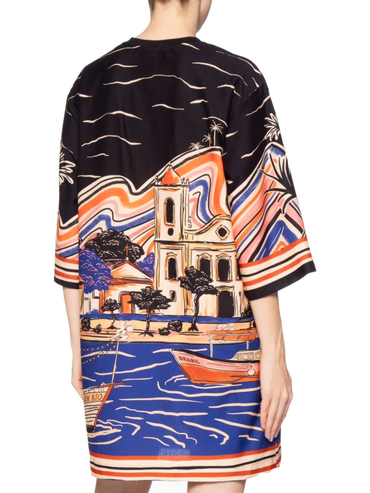 Vestido T-shirt Big Lenço Paraty Preto Farm