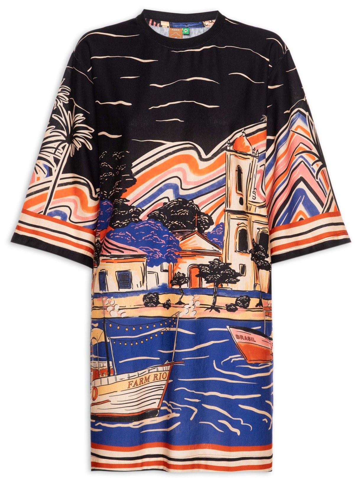 Vestido T-shirt Big Lenço Paraty – Preto Farm