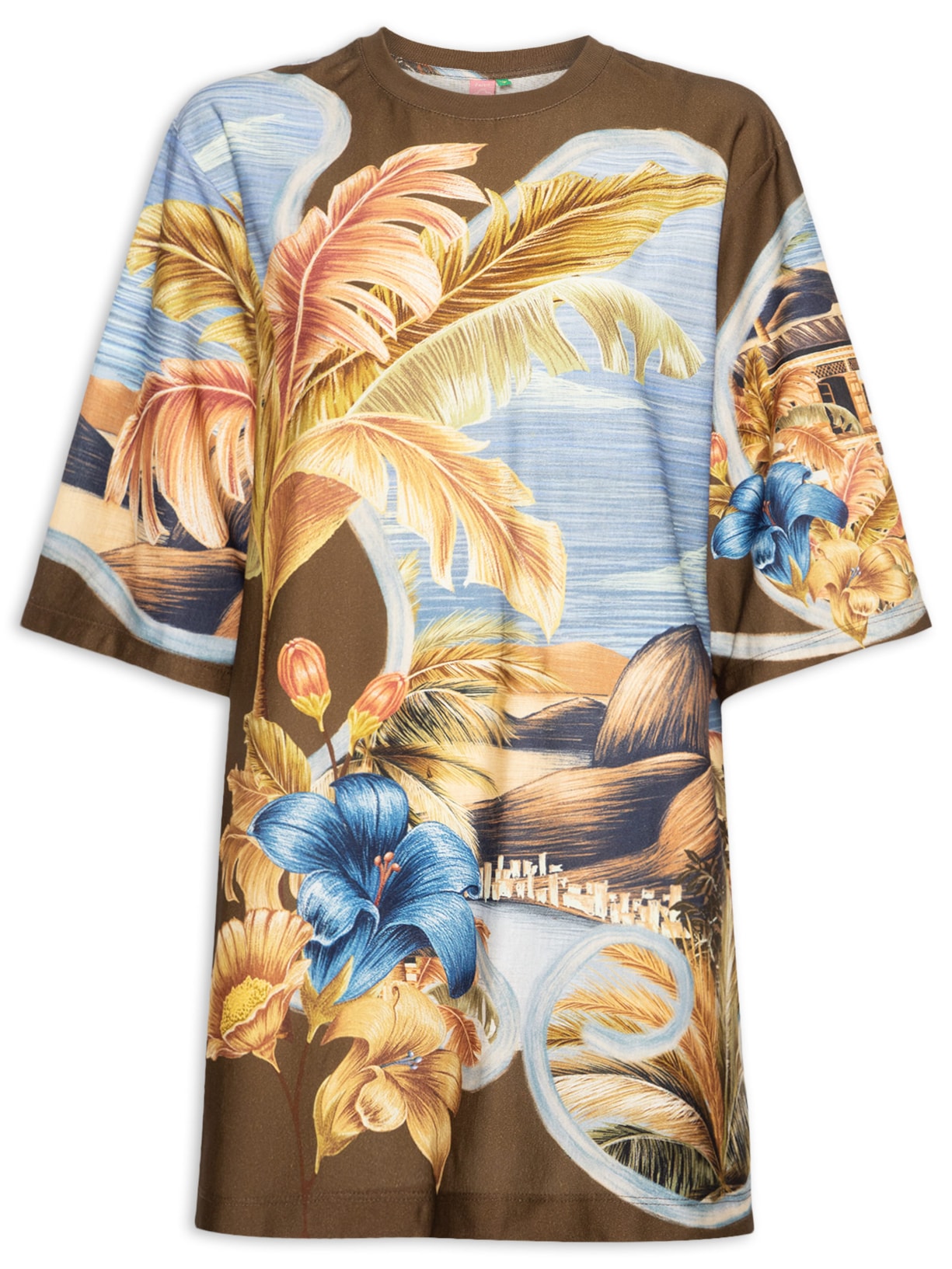 Vestido T-Shirt Big Lenço Rio Paraíso – Marrom Farm