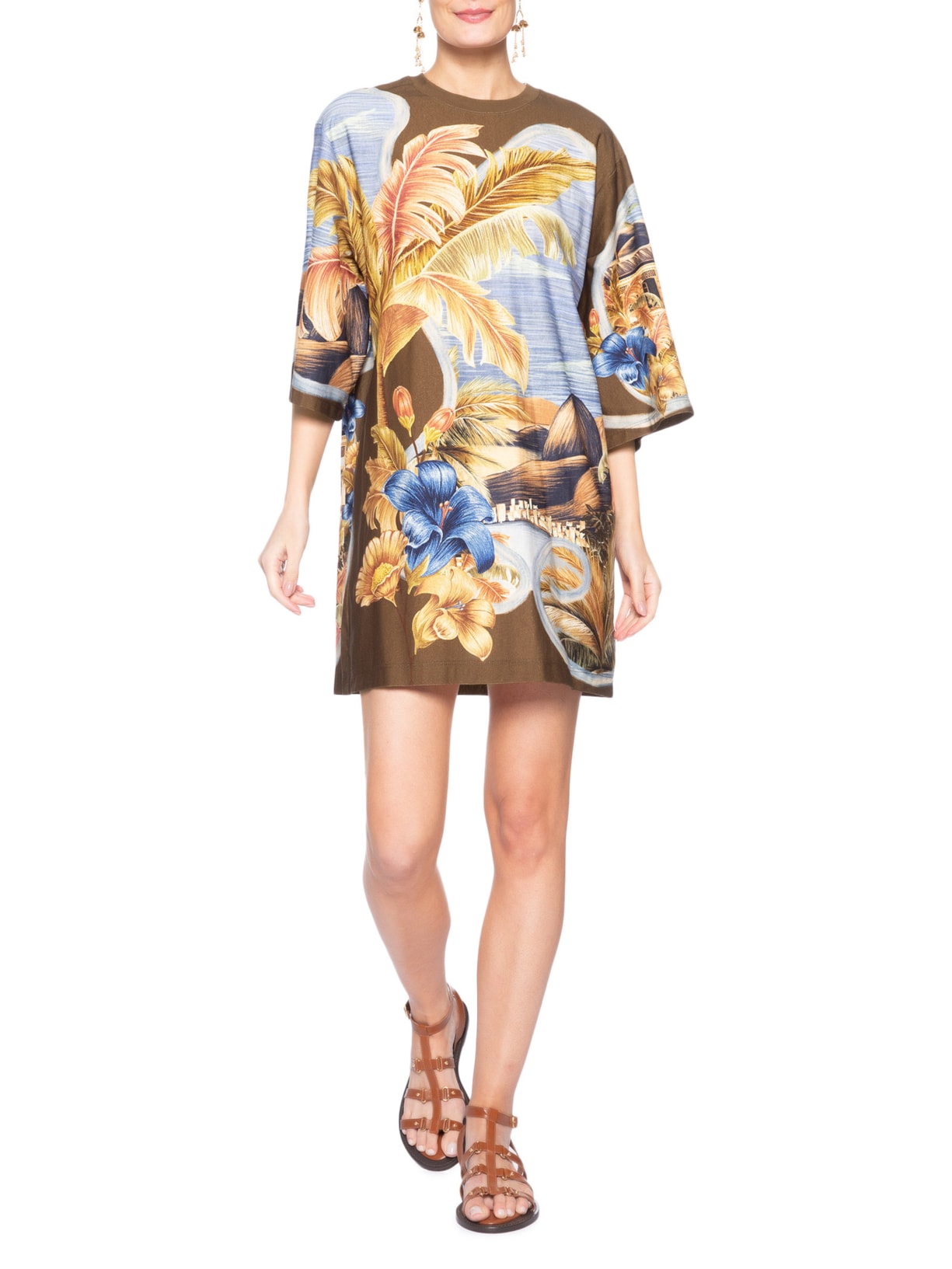 Vestido T-Shirt Big Lenço Rio Paraíso – Marrom Farm