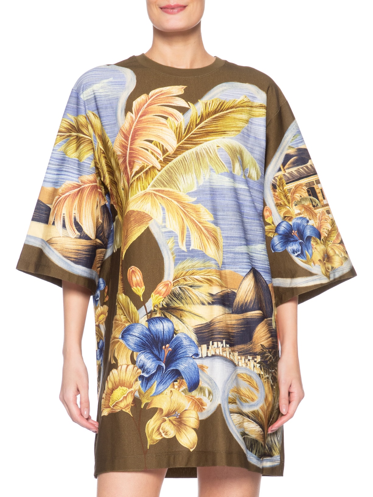 Vestido T-Shirt Big Lenço Rio Paraíso – Marrom Farm