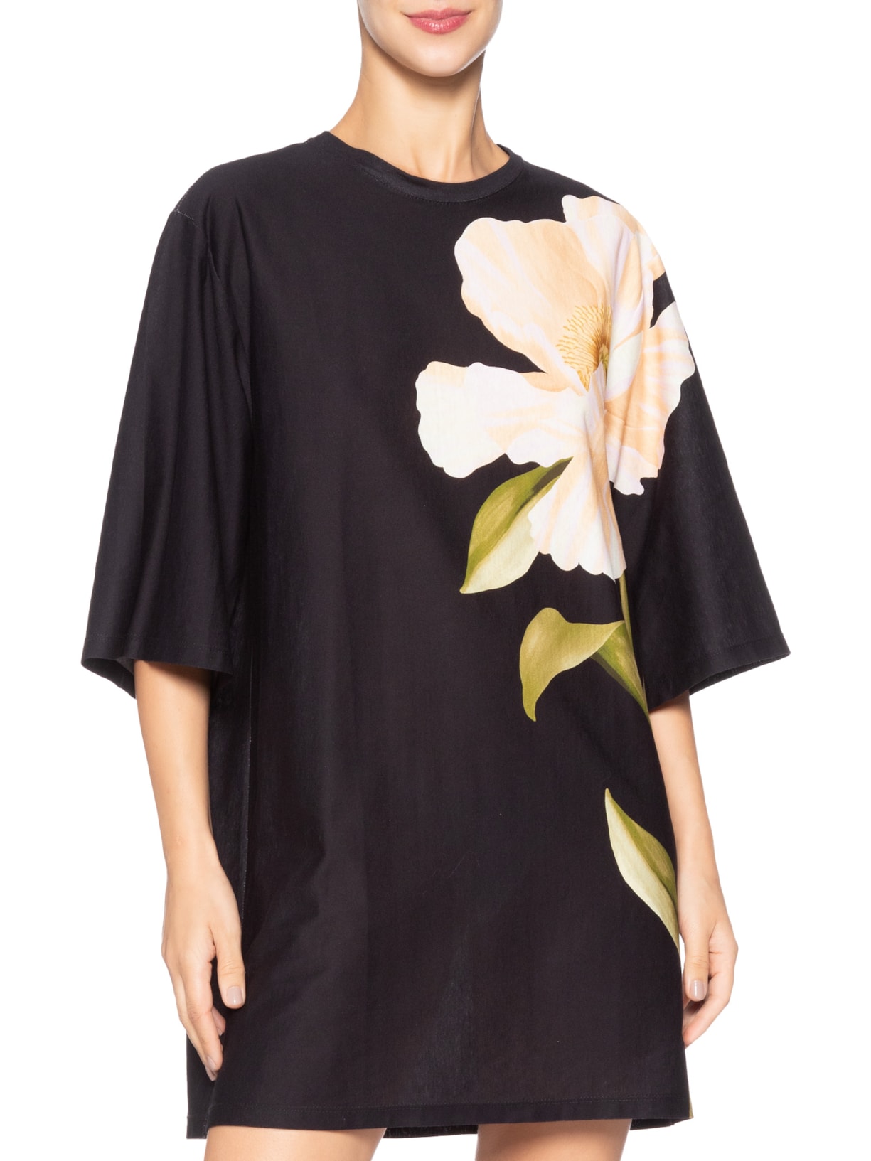 Vestido T-Shirt Big Papoula Preto Farm