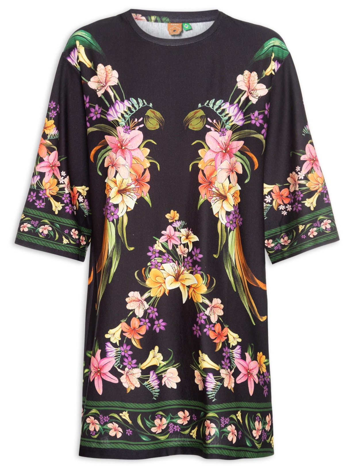 Vestido T-shirt Big Passaro Em Flor - Preto