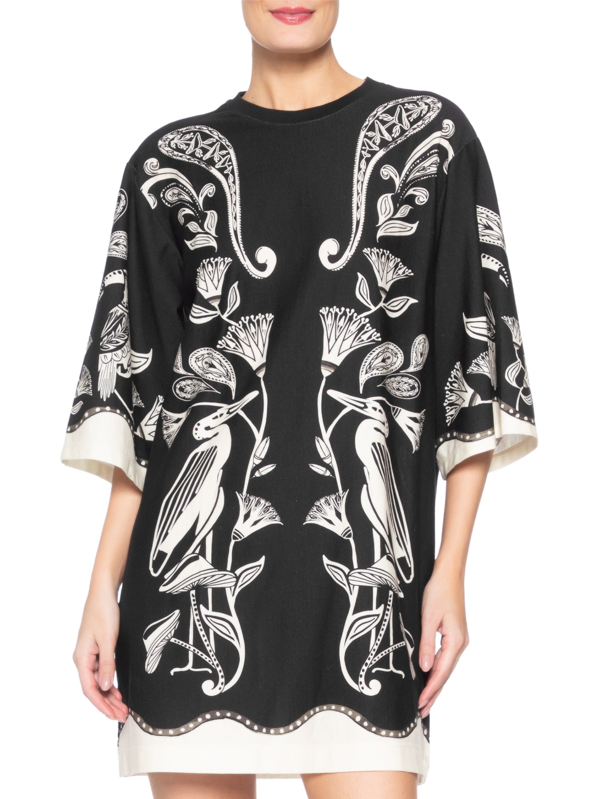 Vestido T-Shirt Big Patch Tropical Preto Farm