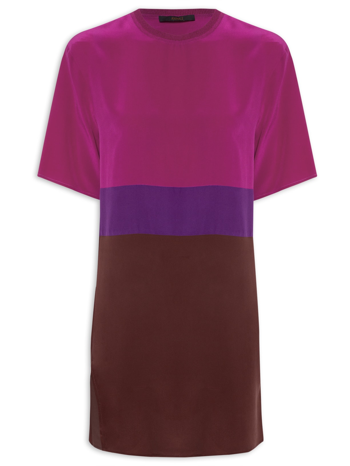 Vestido T-shirt De Seda Com Tricot - Rosa