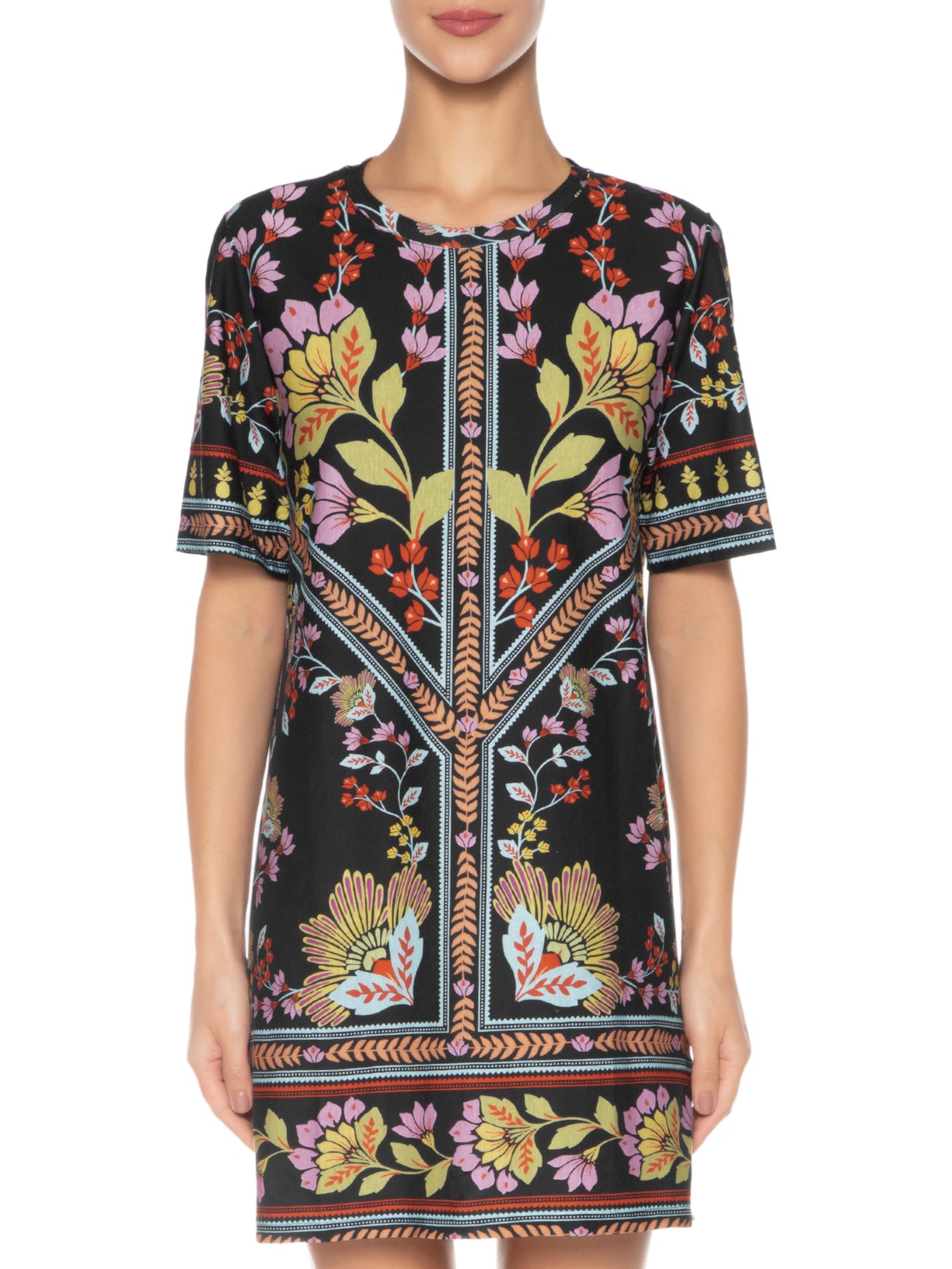 Vestido T-shirt Em Flor Preto Farm