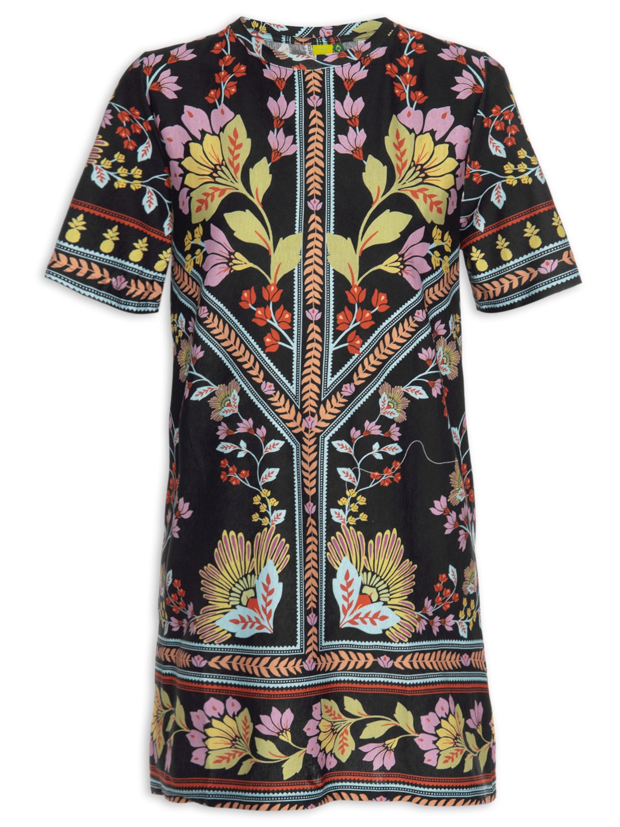 Vestido T-shirt Em Flor - Preto