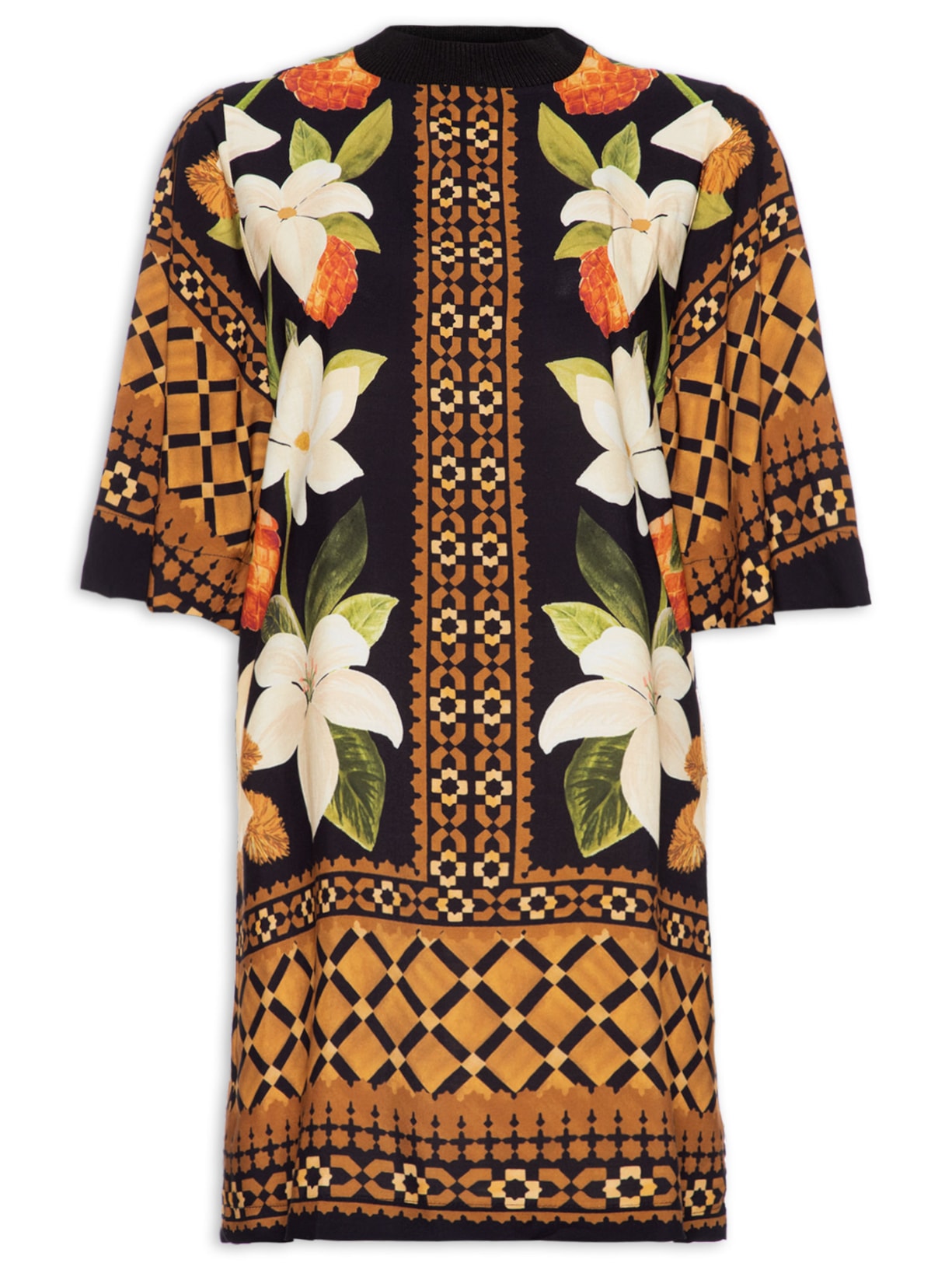 Vestido T-Shirt Lenço Floral Biriba Preto Farm - Main Image