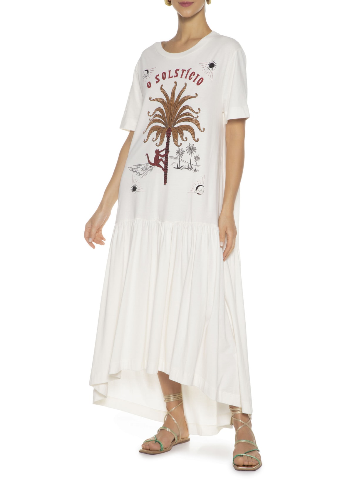 Vestido T-shirt Longo O Solstício Off White Farm