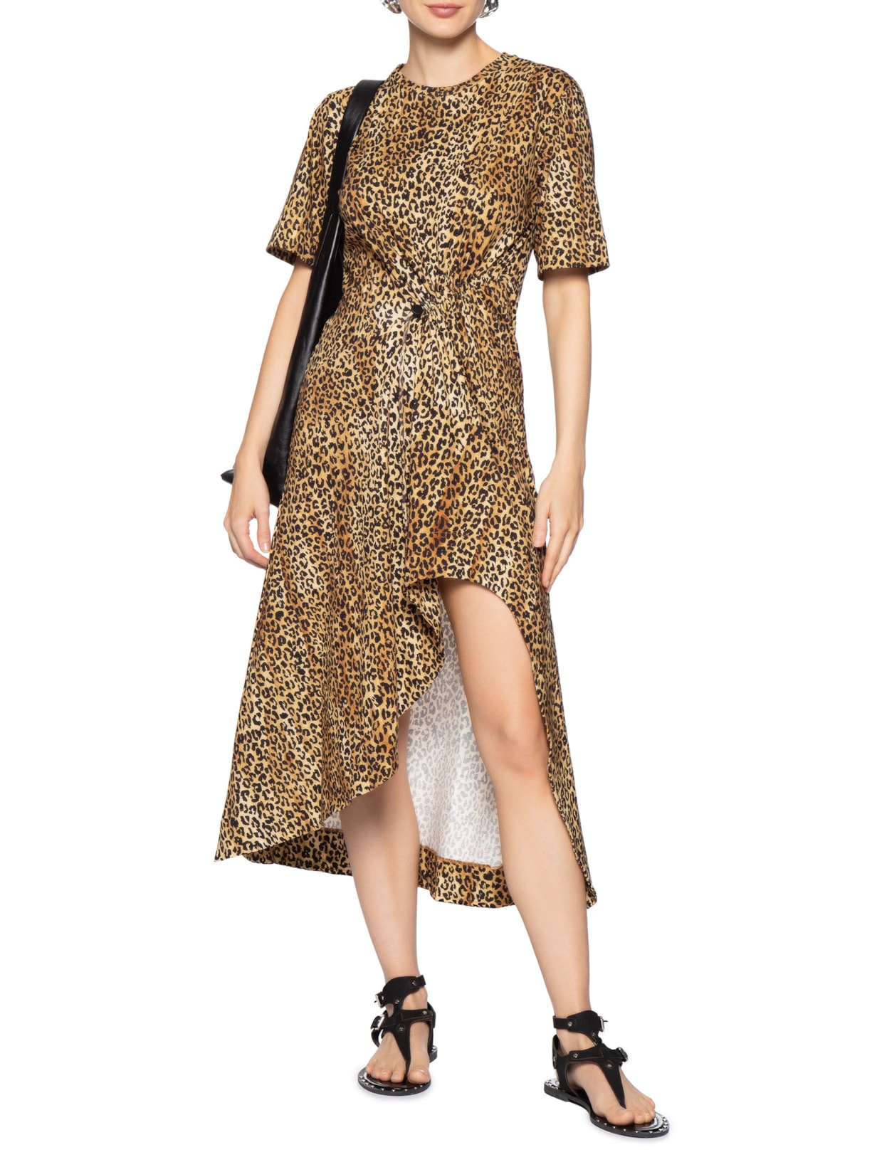 Vestido T-Shirt Midi Detalhe Colisse Marrom Animale