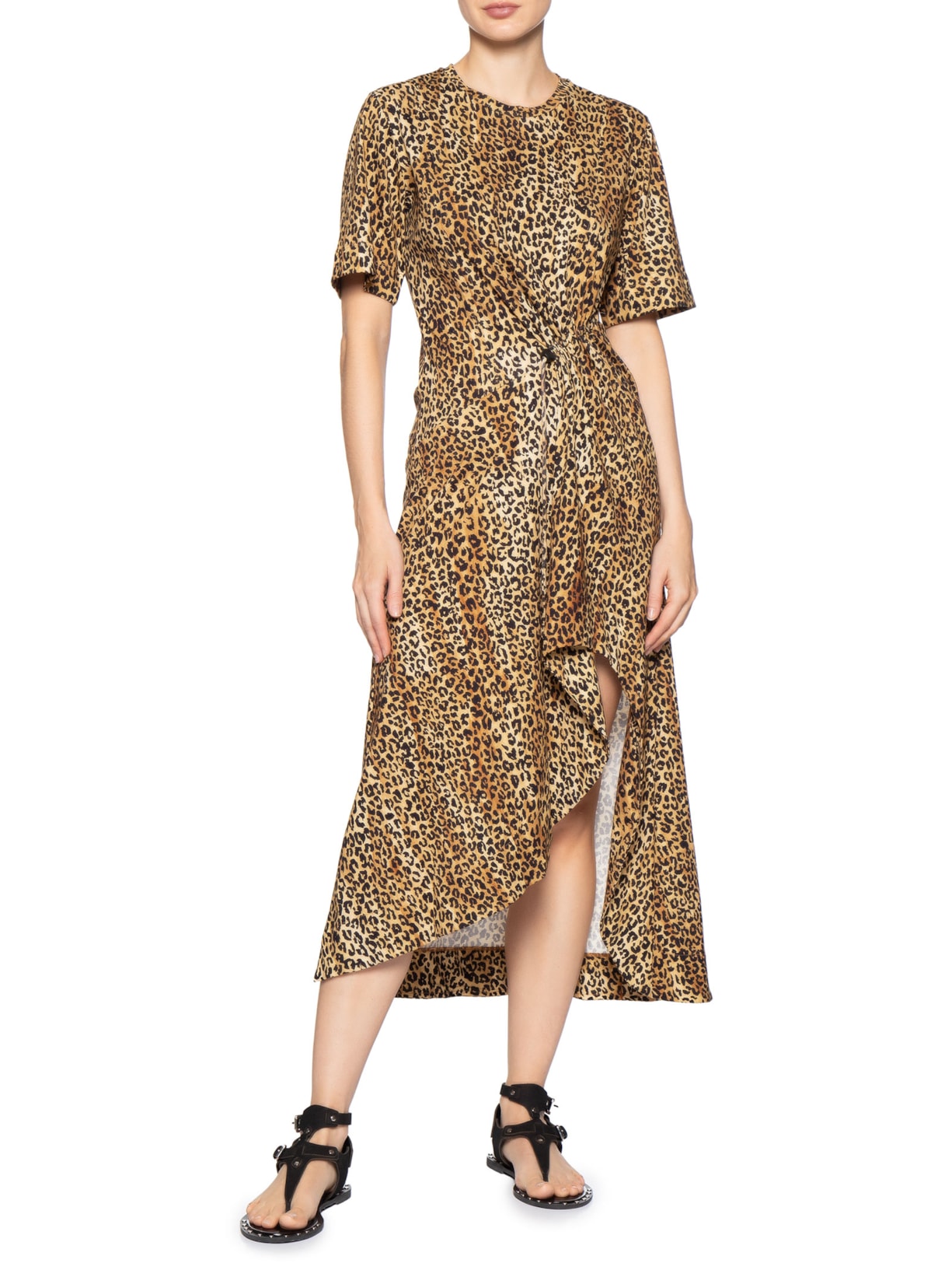 Vestido T-Shirt Midi Detalhe Colisse Marrom Animale