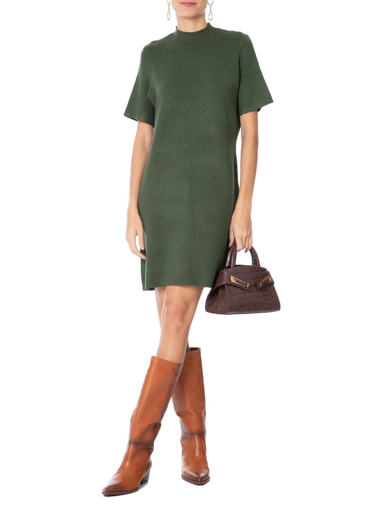 Vestido T-shirt Tricot Verde Shoulder