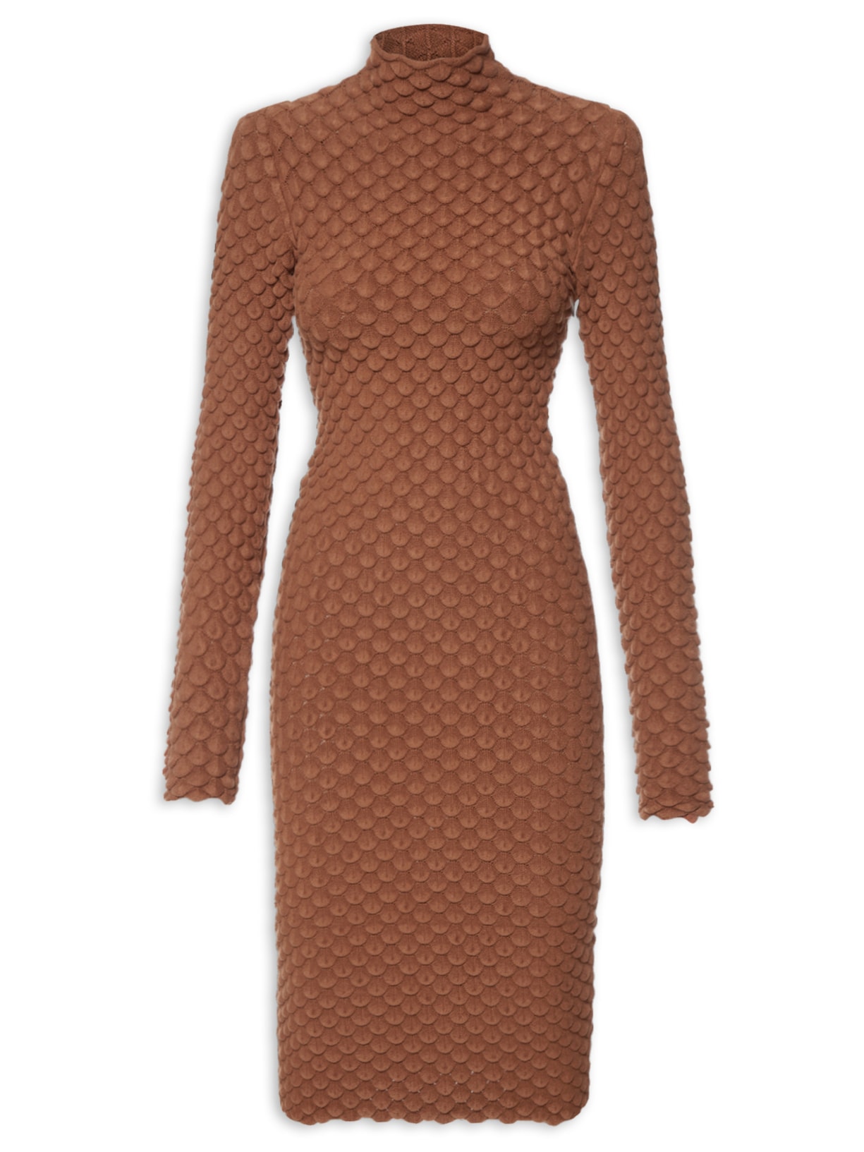 Vestido Textura Gola Alta - Marrom