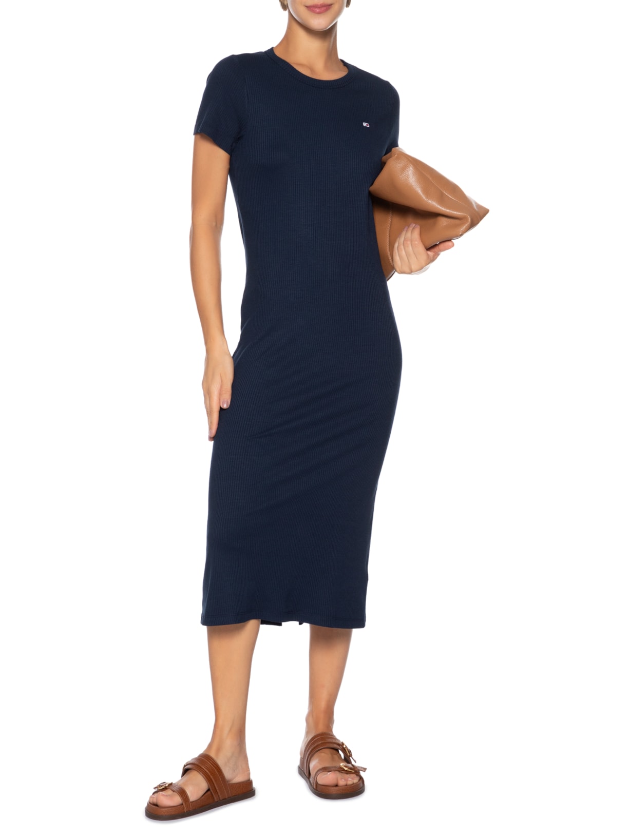 Vestido Tjw Rib Bodycon Midi Azul Tommy Jeans