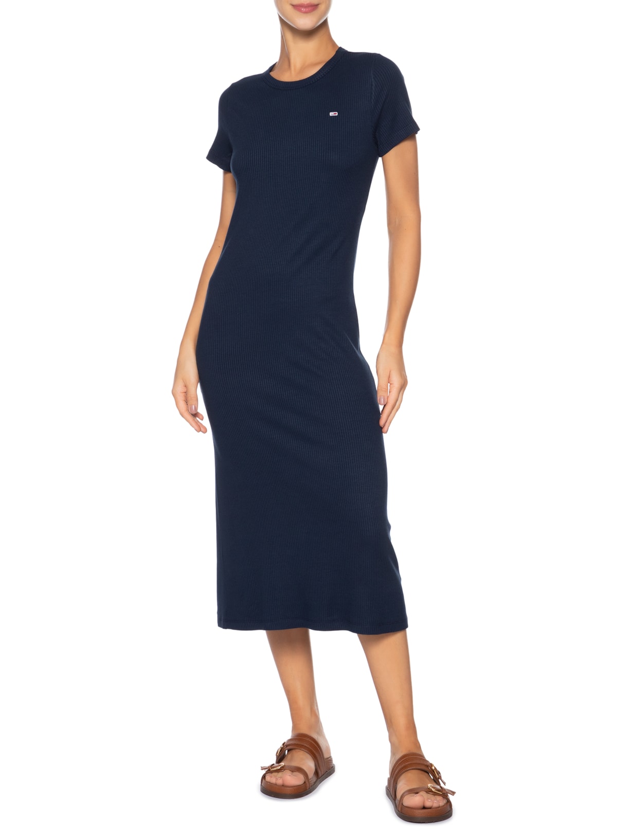 Vestido Tjw Rib Bodycon Midi Azul Tommy Jeans