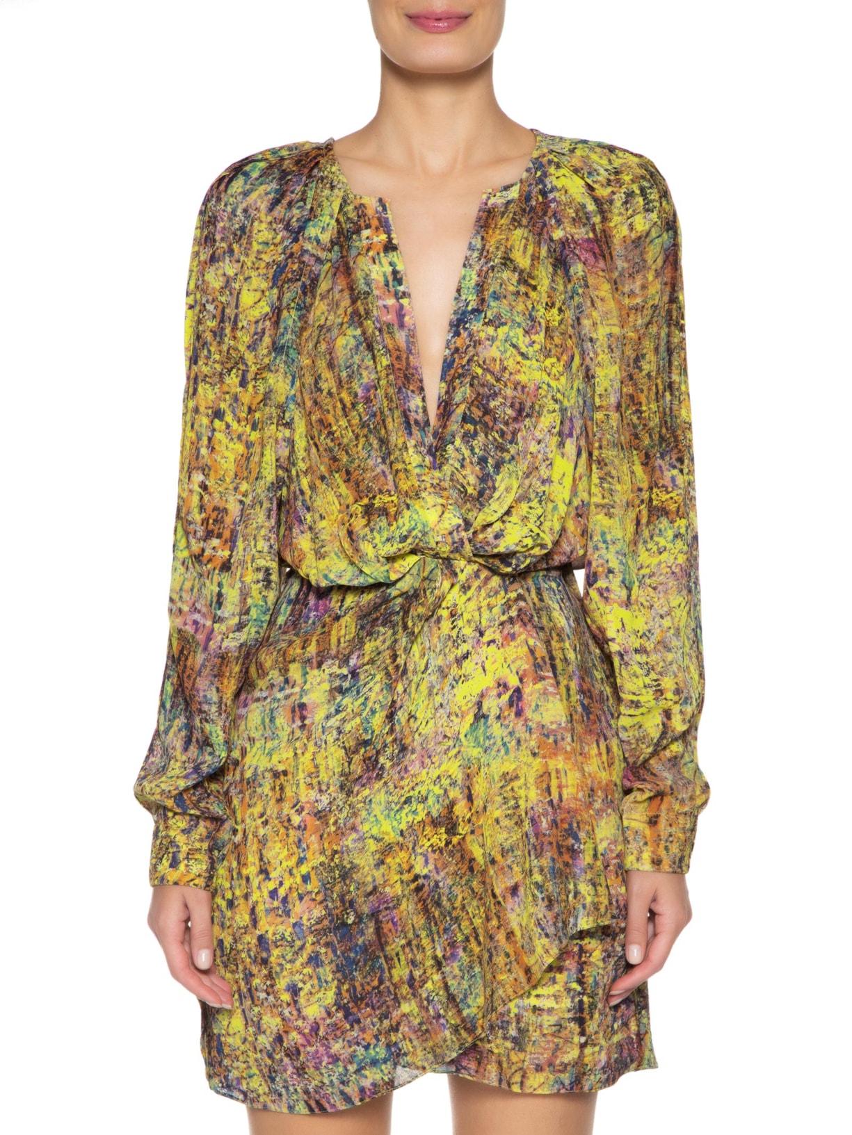 Vestido Transpasse Decote V Raglan Text Verde Animale