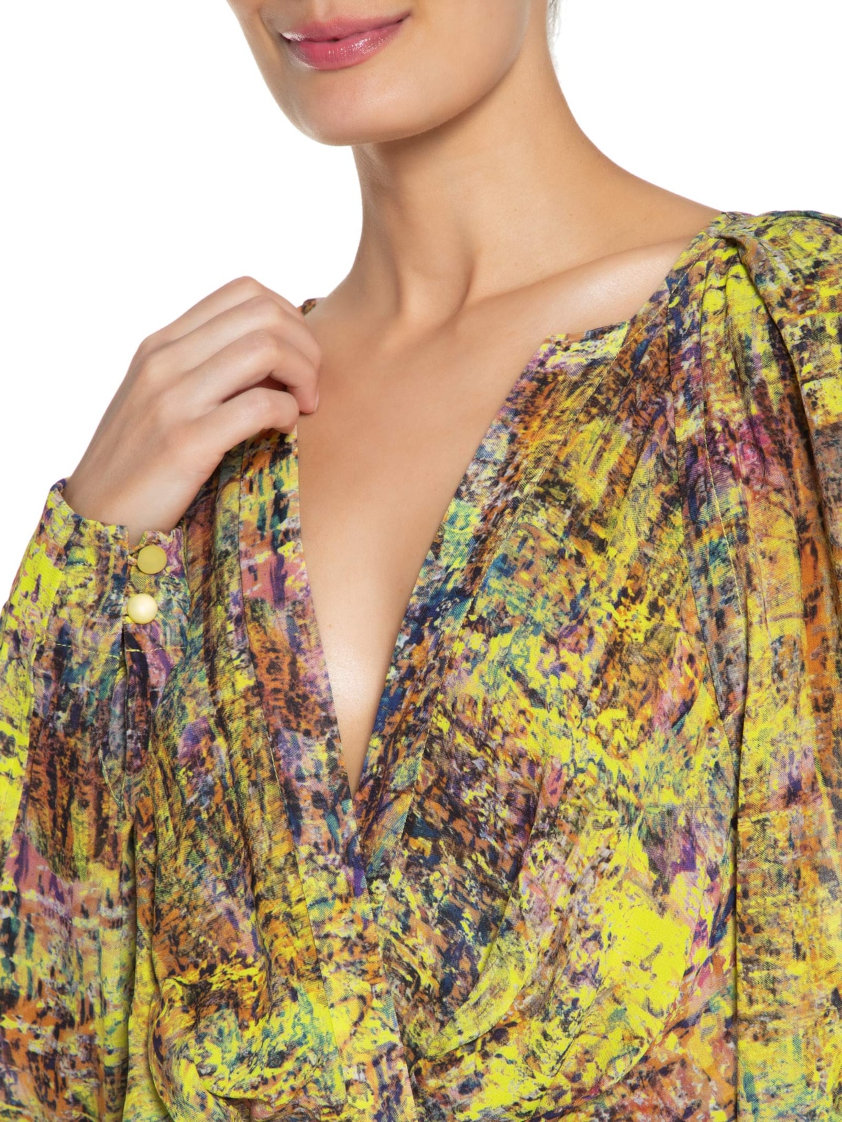 Vestido Transpasse Decote V Raglan Text Verde Animale