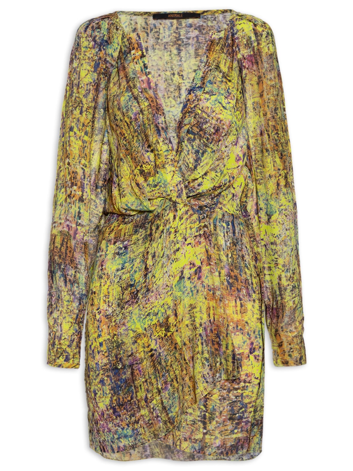 Vestido Transpasse Decote V Raglan Text Verde Animale