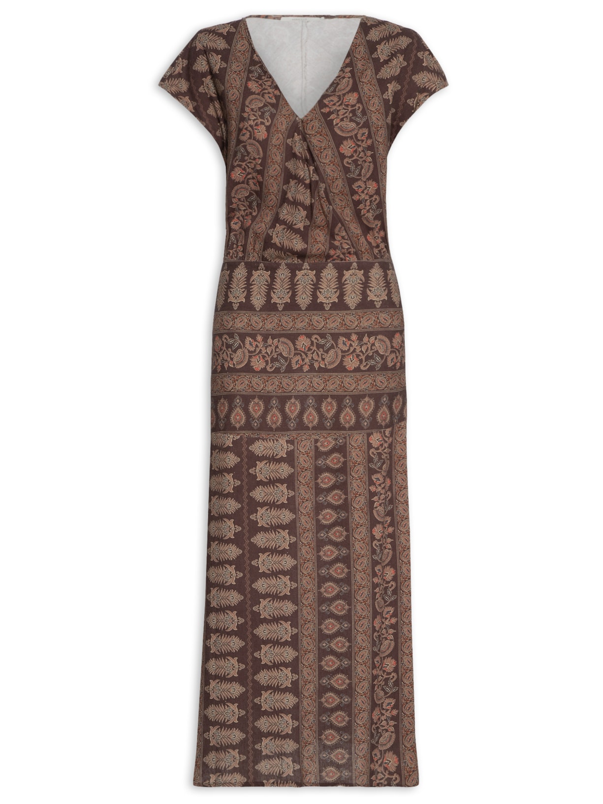 Vestido Transpasse Estampa Ava Linho - Marrom