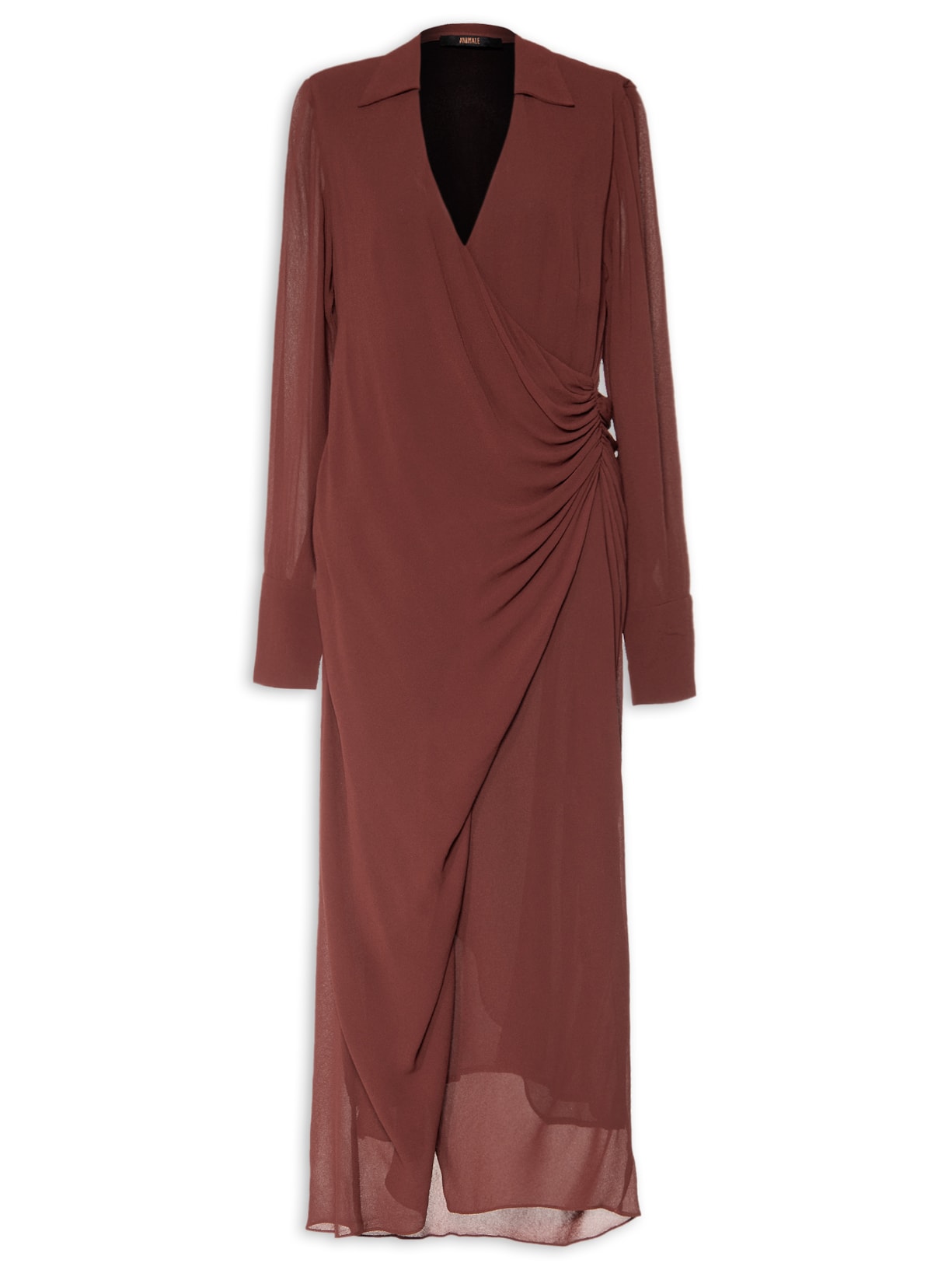 Vestido Transpasse Falso Raiz - Marrom