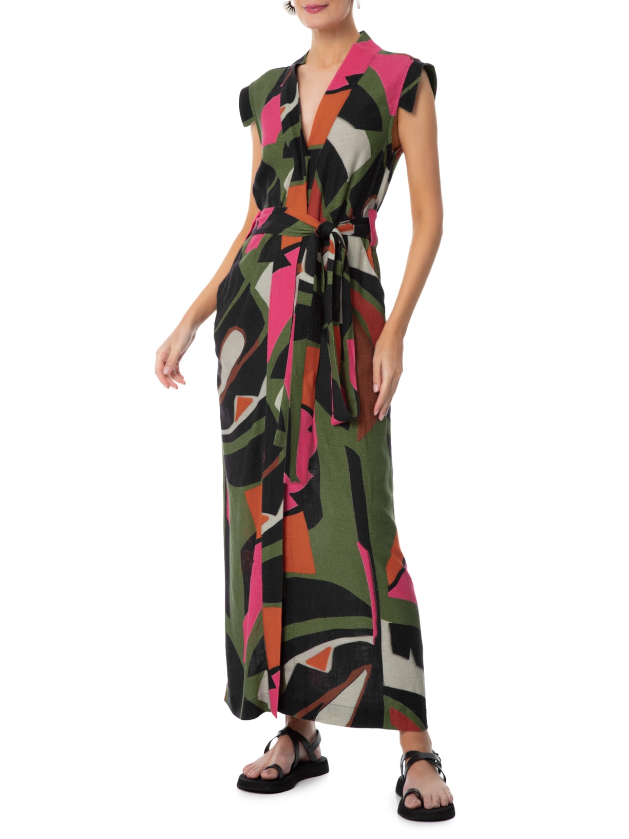 Vestido Transpasse Folhagem Verde Osklen