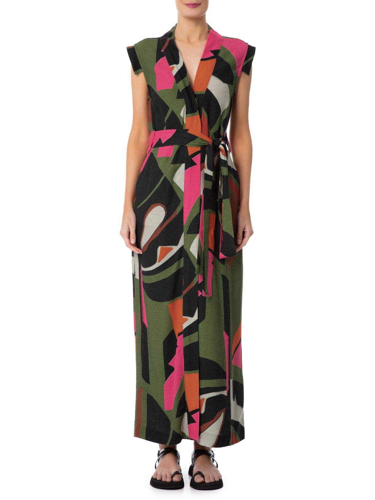 Vestido Transpasse Folhagem Verde Osklen