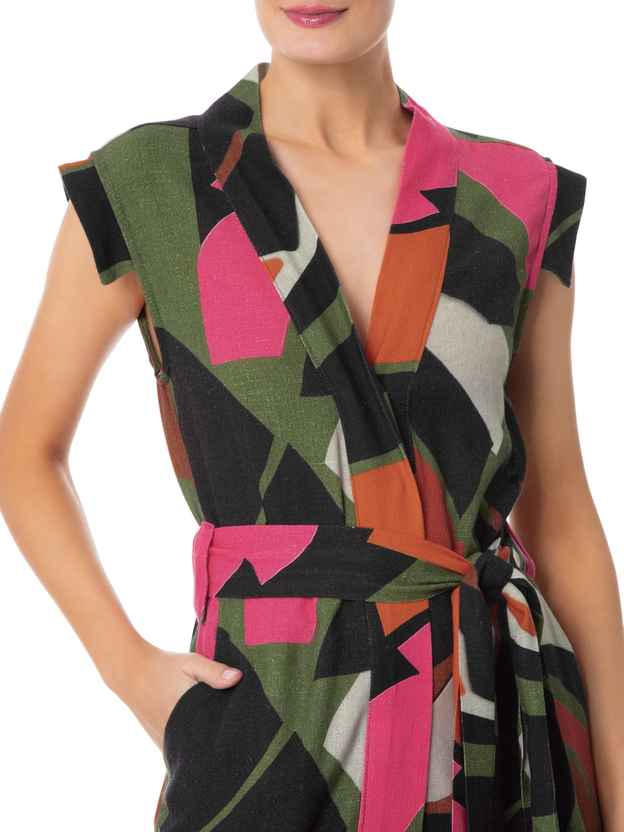 Vestido Transpasse Folhagem Verde Osklen