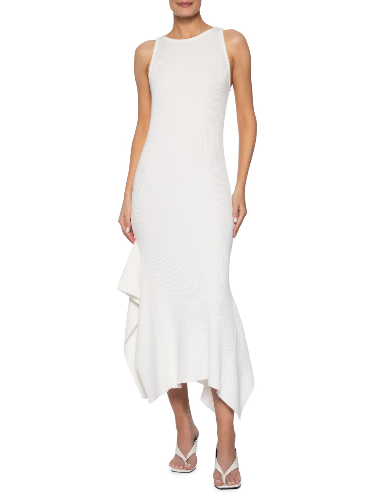 Vestido Tricô Longo Sem Manga Off White Bo