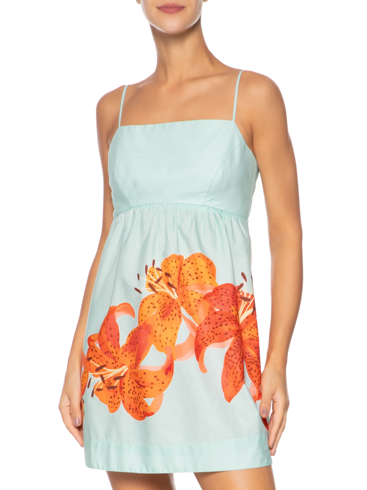 Vestido Tricoline Estampa Lírios Azul Dress To