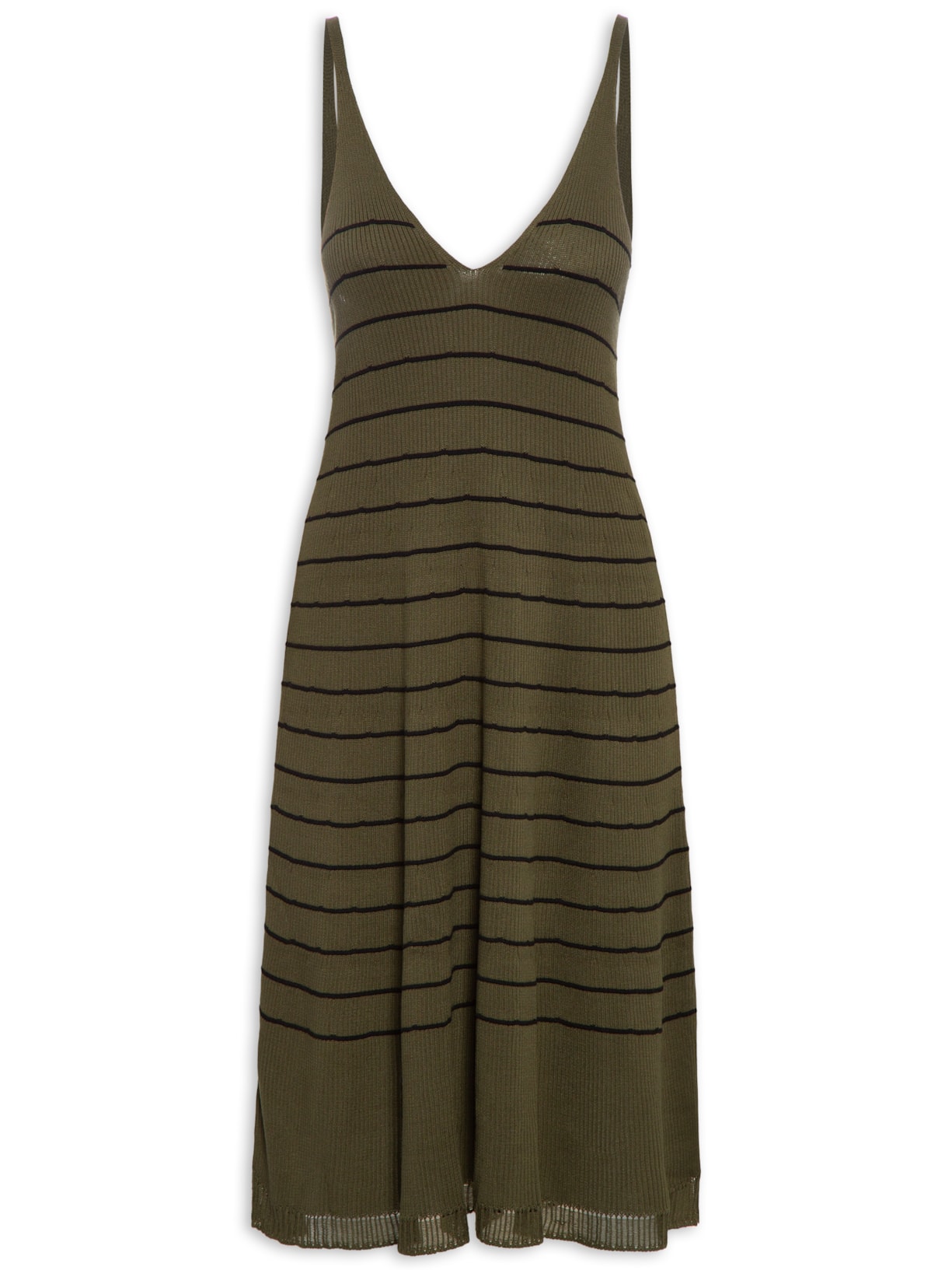 Vestido Tricot Alcinha Com Listras - Verde