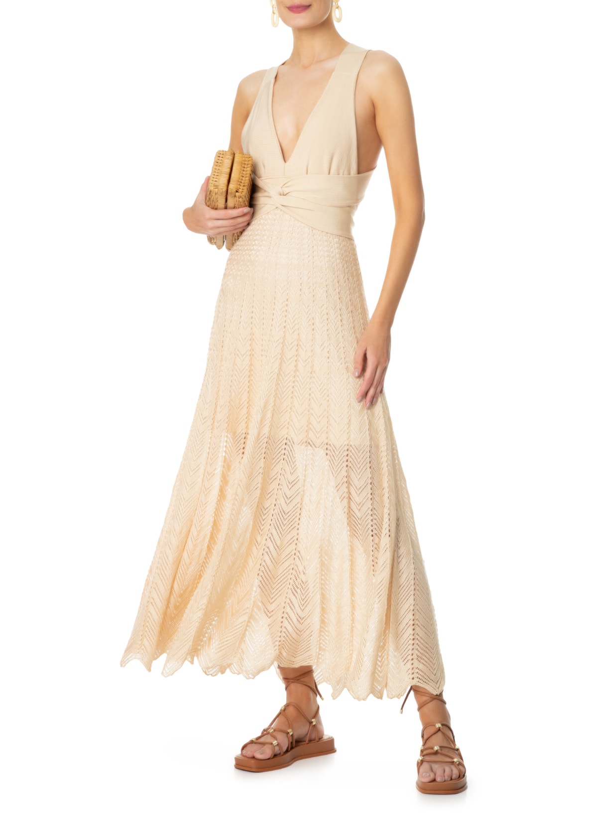 Vestido Tricot Amarrações Bege Maria Filó