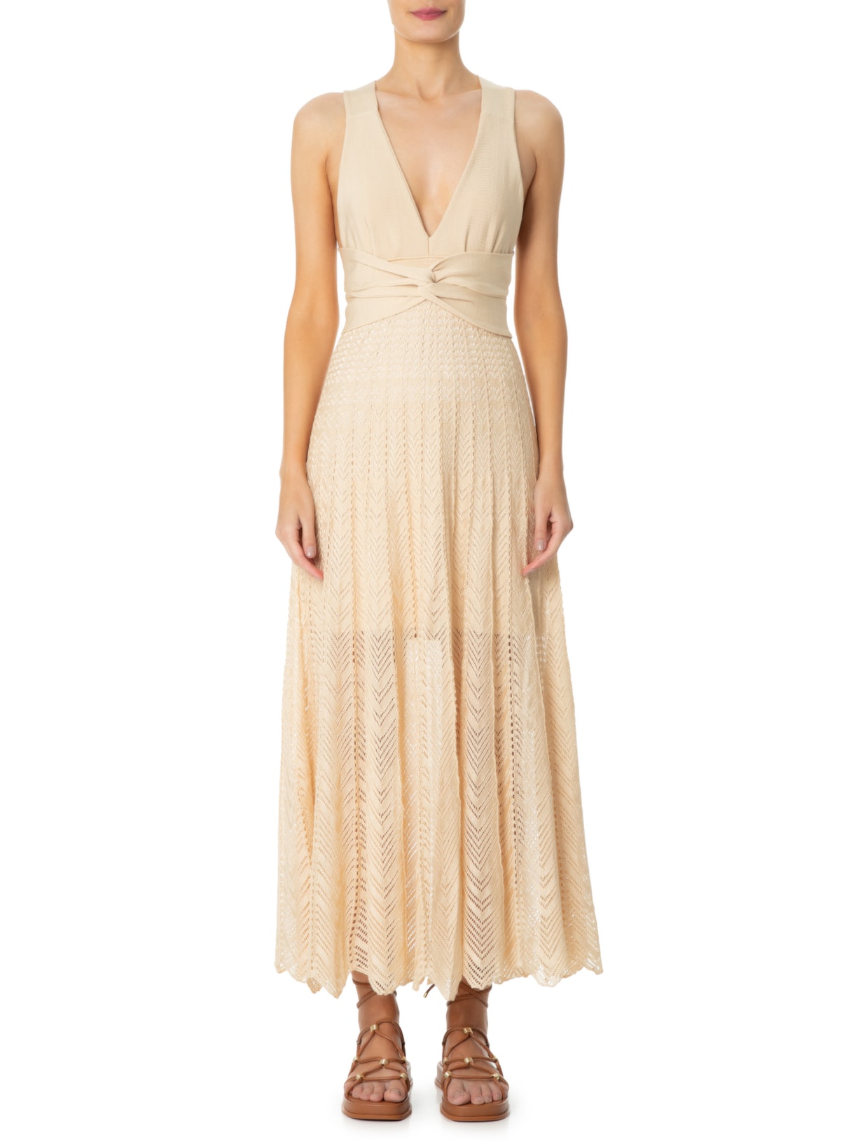 Vestido Tricot Amarrações Bege Maria Filó