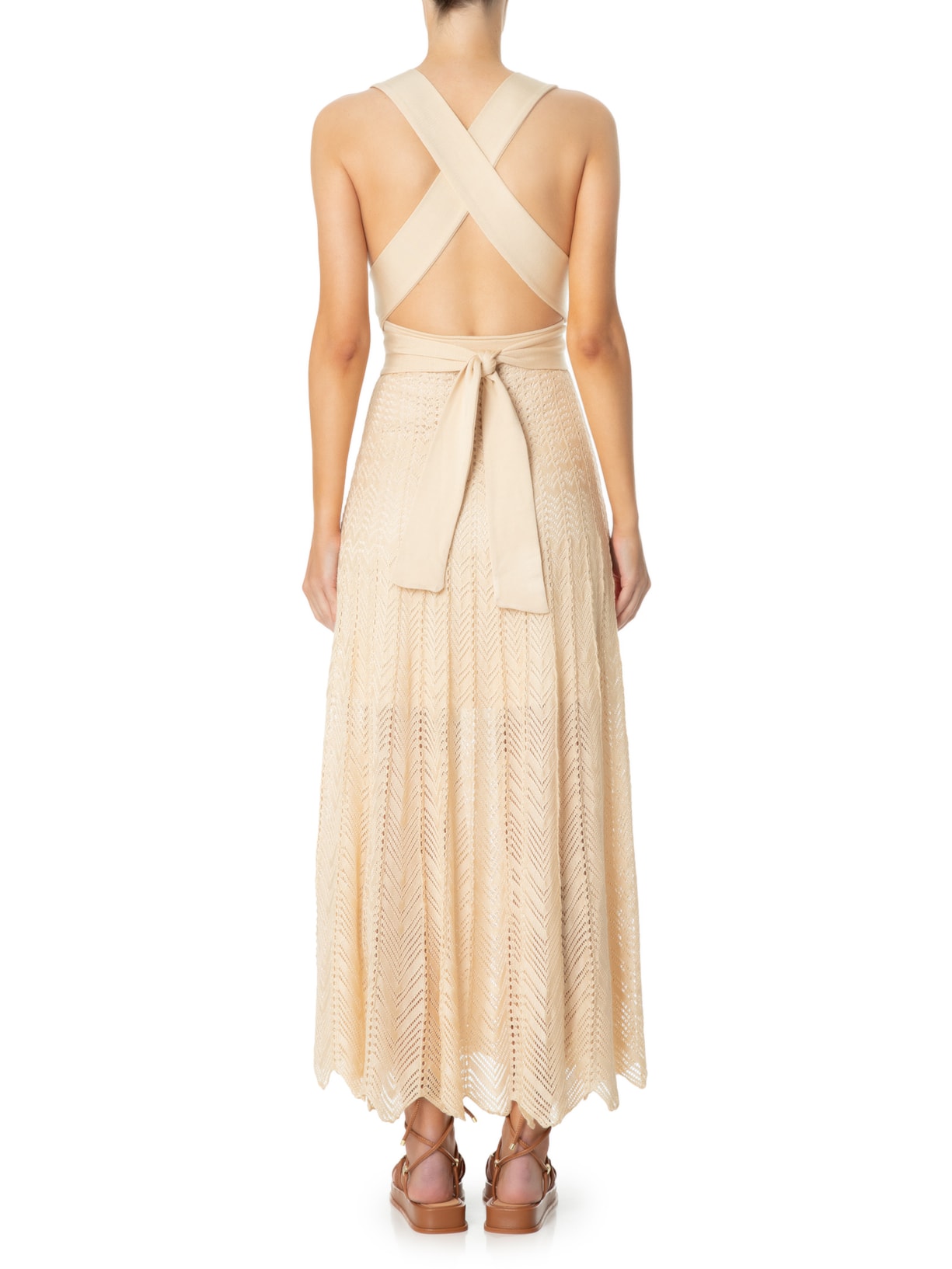 Vestido Tricot Amarrações Bege Maria Filó