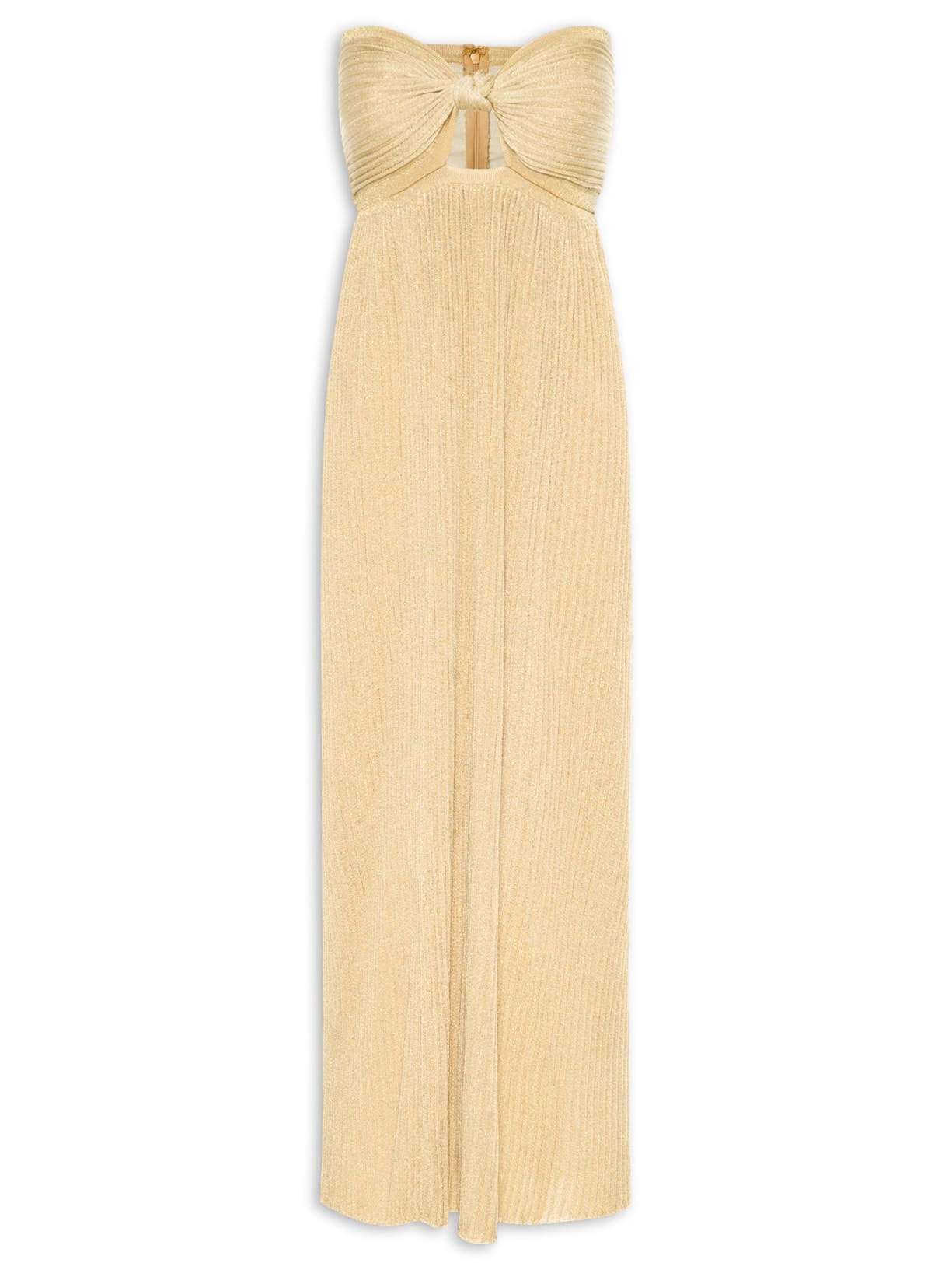 Vestido Tricot Busto Torcido Plissado - Dourado