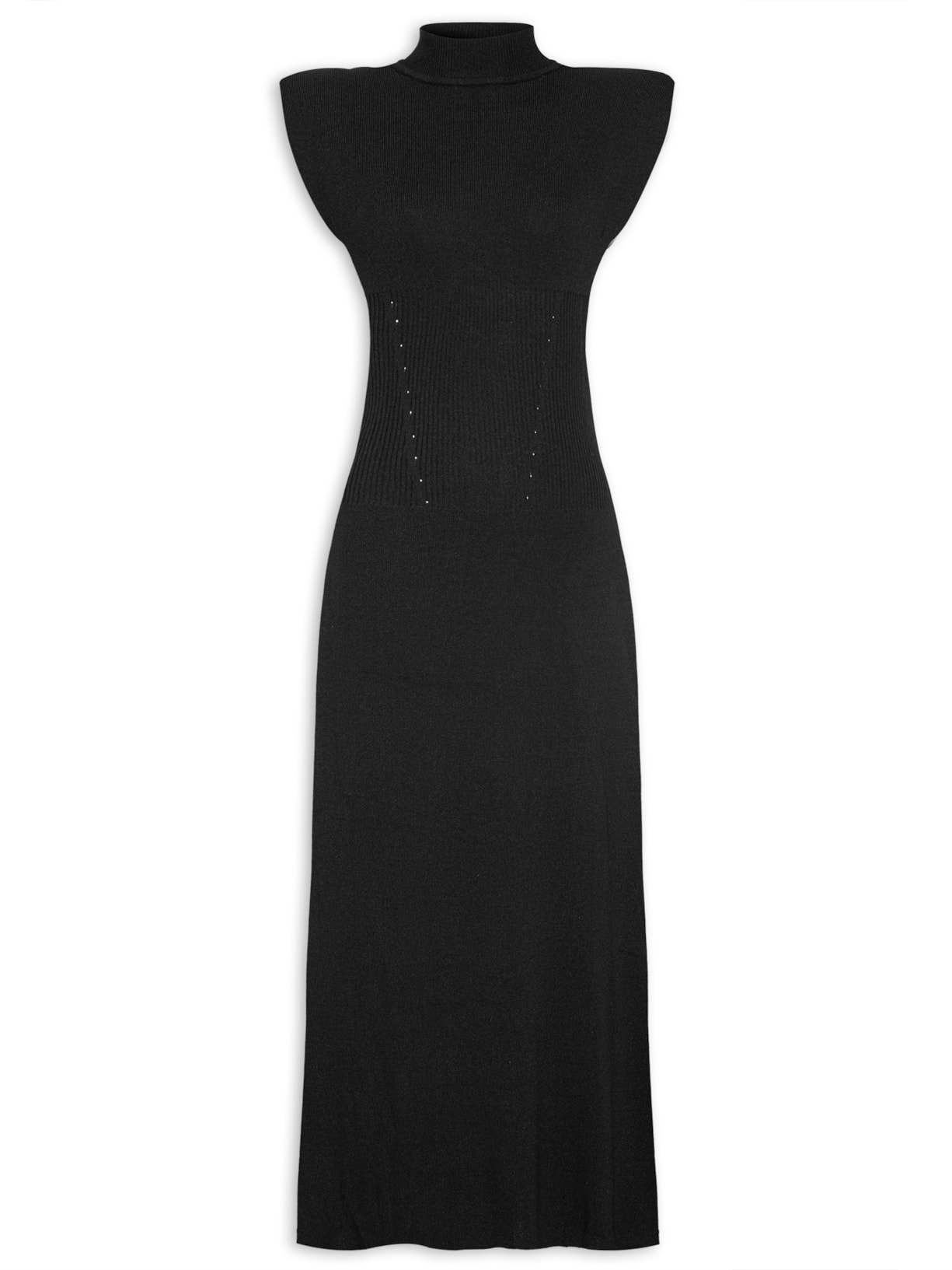 Vestido Tricot Com Ombreiras - Preto