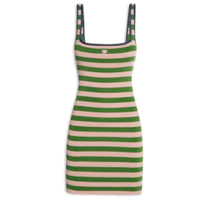 Vestido Tricot Curto Listrado - Verde