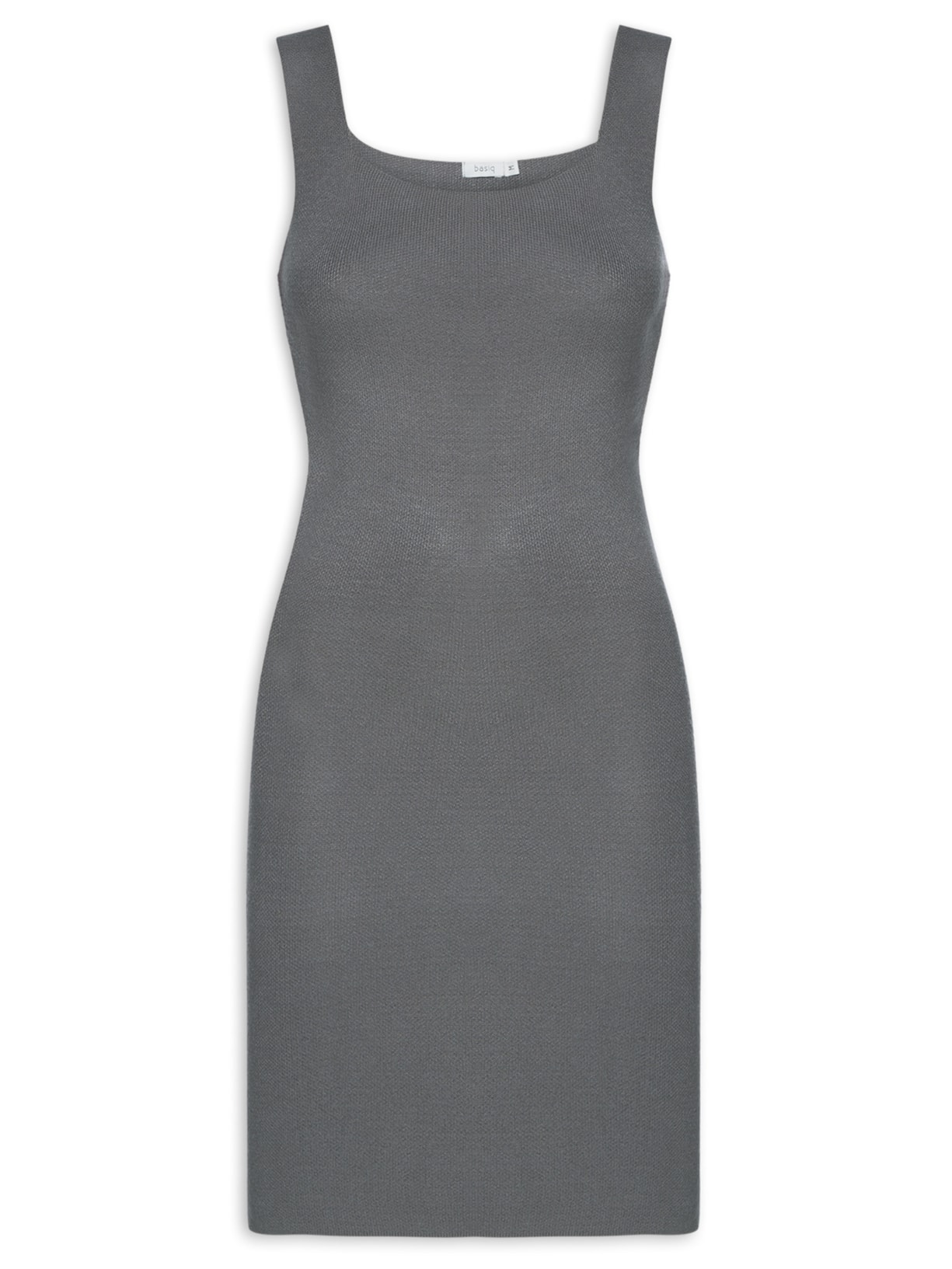 Vestido Tricot Decote Quadrado - Cinza